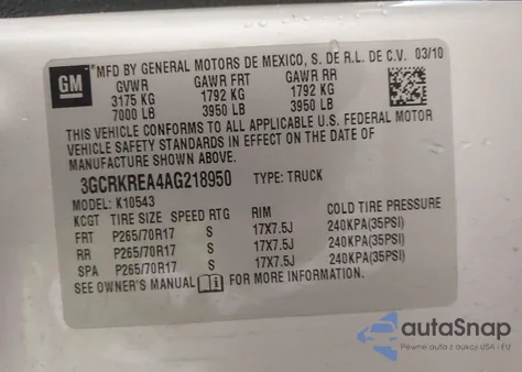 2010 Chevrolet Silverado 1500 Ls из США, поврежденный, VIN 3GCRKREA4AG218950